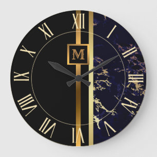 Relógio Grande Luxo Elegante Moderno Mármore Preto Dourado