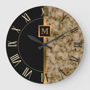 Relógio Grande Luxo Elegante Moderno Mármore Preto Dourado