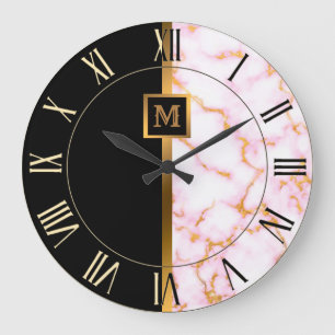 Relógio Grande Luxo Elegante Moderno Mármore Preto Dourado