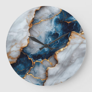 Relógio Grande Luxury Blue & Gold Marble Wall Clock 