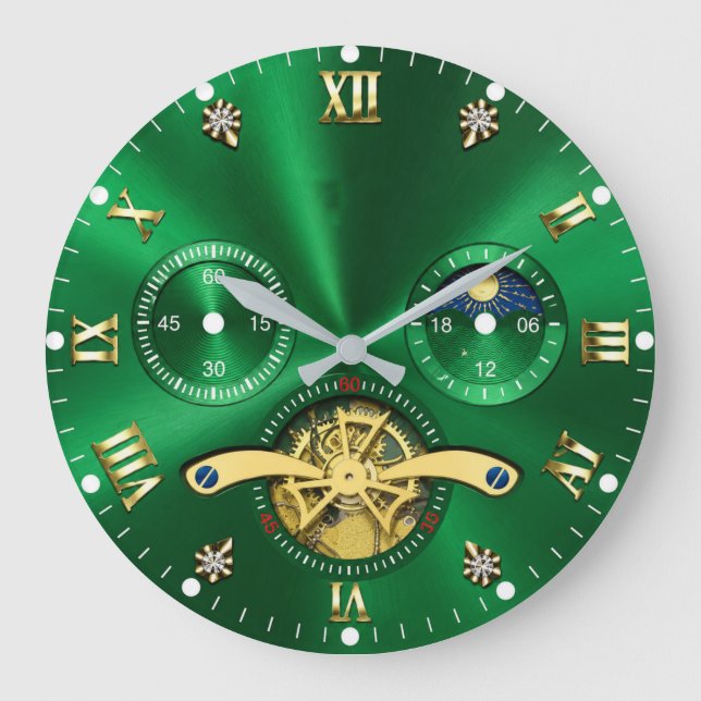 Relógio Grande Luxury Emerald Green Gold Elegant (Frente)