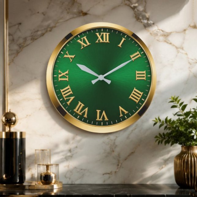 Relógio Grande Luxury Emerald Green & Gold Modern Minimalist  (Criador carregado)