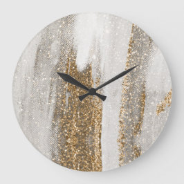 Relógio Grande Luxury Marble Gold Strokes white and grey  