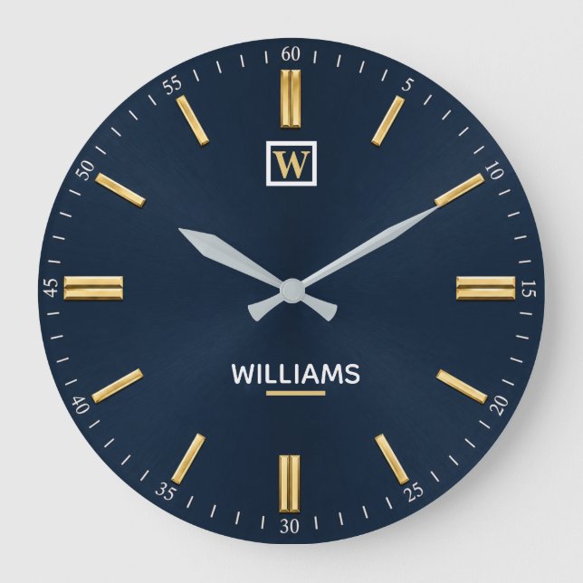 Relógio Grande Luxury Navy Blue & Gold Minimalist (Frente)