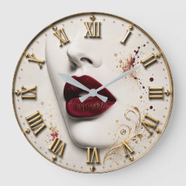 Relógio Grande Luxury Red Lips Glamorous Beauty Art Modern