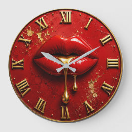 Relógio Grande Luxury Red Lips Modern Glam Home Decor
