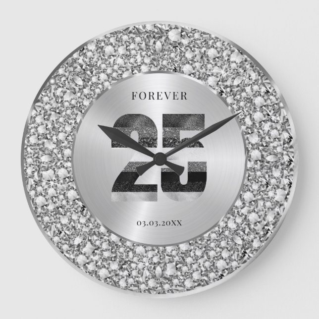 Relógio Grande Luxury Silver 25th Anniversary Black & Gray Glitte (Frente)