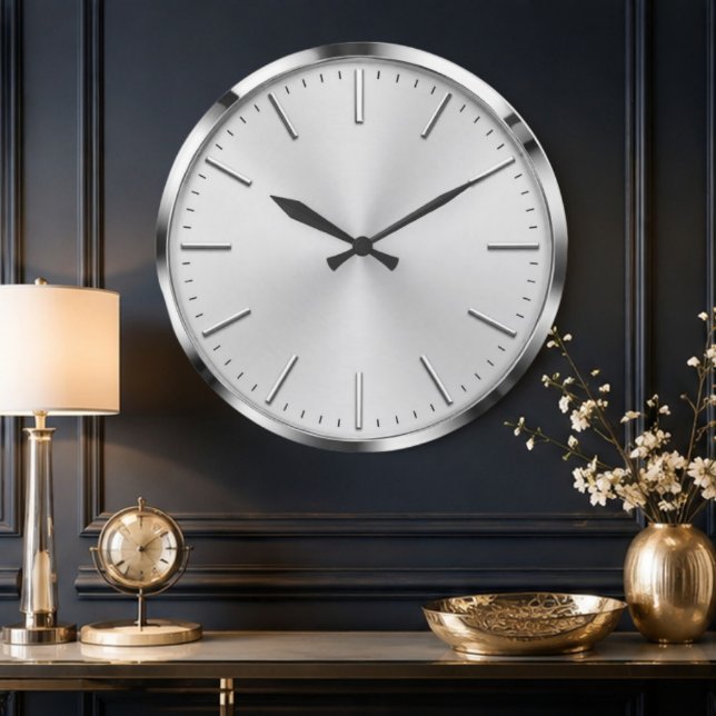 Relógio Grande Luxury Silver Minimalist Modern Brushed Metal (Criador carregado)