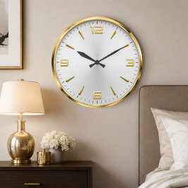 Relógio Grande Luxury White & Gold Minimalist Modern Gold Accent