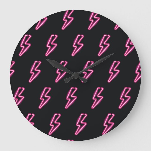 Relógio Grande Luz Rosa Neon: Fundo Escuro. (Frente)