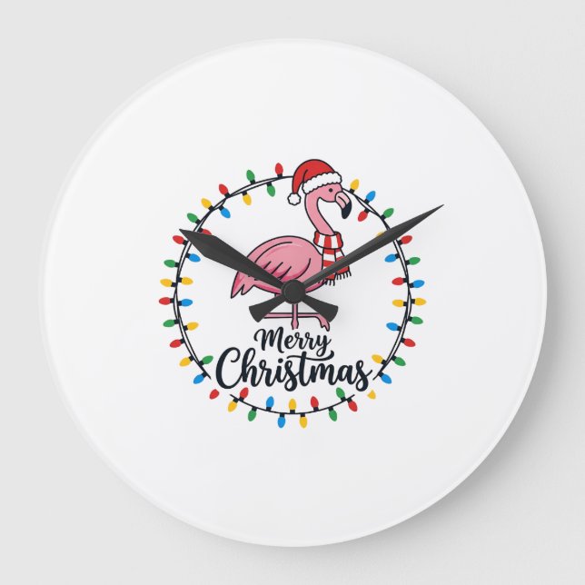 Relógio Grande Luzes de Natal de Flamingo Feriado (Frente)