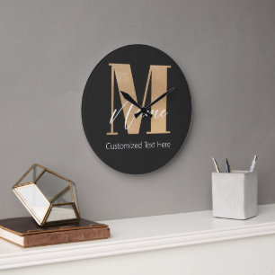 Relógio Grande M & Name Iniciais Monogramados Modernos Personaliz
