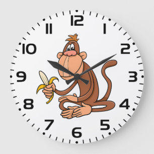 Relógio Grande Macaco de desenho animado fofo com banana animal e