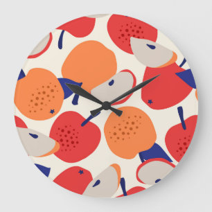 Relógio Grande Maçãs Desenhadas À Mão: Trendy Vintage Sem Costura