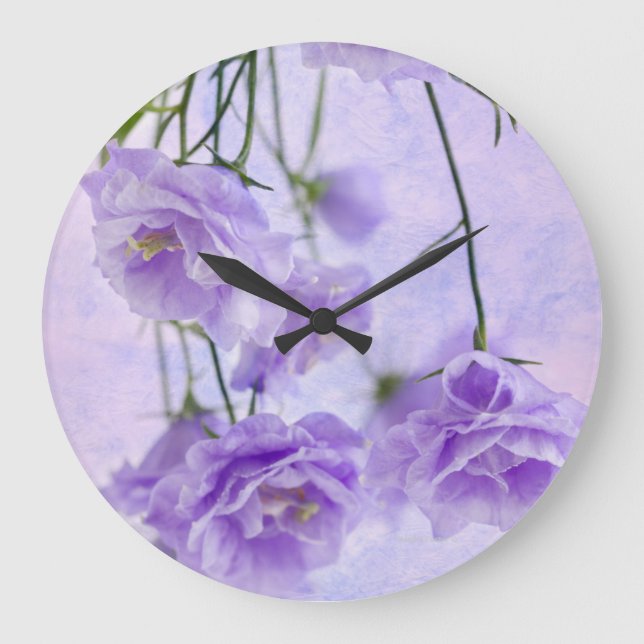 Relógio Grande Macro Flores de Campanela Roxas (Frente)