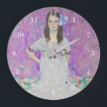 Relógio Grande Mada Primavesi Gustav Klimt Roxo Retrato<br><div class="desc">Famoso retrato Mada Primavesi de Gustav Klimt. Esta pintura apresenta uma morena em um bonito vestido branco com flores em frente a um fundo roxo. Adoráveis cores nesta trabalho de arte de uma mulher.</div>