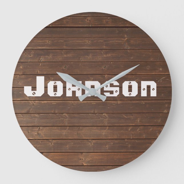 Relógio Grande madeira de carvalho com nome familiar (Frente)