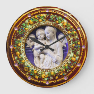 RELÓGIO GRANDE MADONNA COM CRIANÇAS, ANGELS FLORAL RENAISSANCE CR