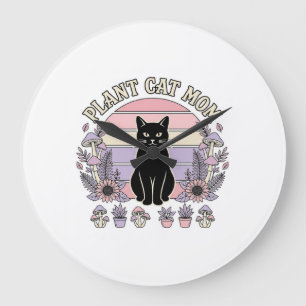 Relógio Grande Mãe Gato Planta Gato Plantas Cottagecore Antigo Ve