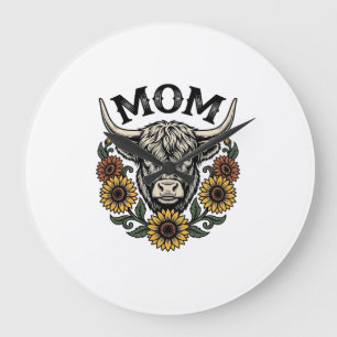 Relógio Grande Mãe Vaca das Terras Altas Girassol Vintage Desenho