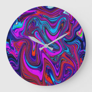 Relógio Grande Magenta marmoreada, Abstrato azul e vermelho