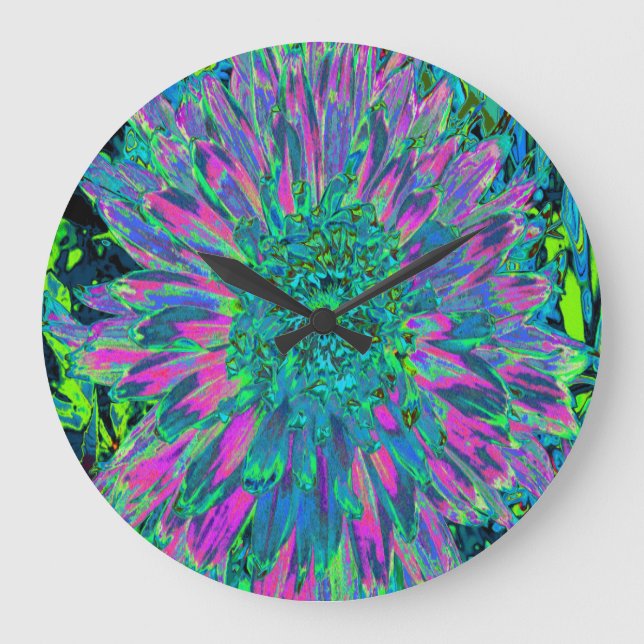 Relógio Grande Magenta Psicodélica, Aqua e Dália Verde limão (Frente)