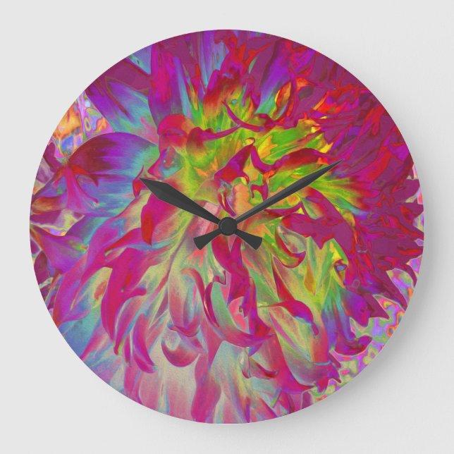 Relógio Grande Magenta Psicodélica e Flor Amarelo Dahlia (Frente)
