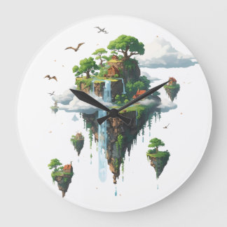 Relógio Grande Magical Floating Islands with Trees, Birds & Drago