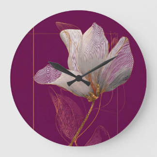Relógio Grande Magnólia Branca Linha Dourada Magenta