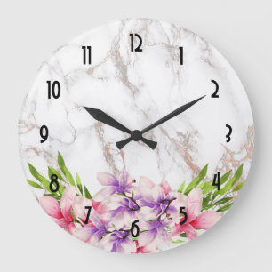 Relógio Grande Magnólias da aguarela na textura de mármore do