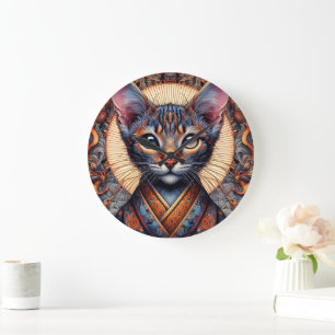 Relógio Grande Majestoso felino fantástico ornamentado mítico