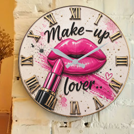 Relógio Grande Make Up Lover Glam Beauty Pink Lips Lipstick
