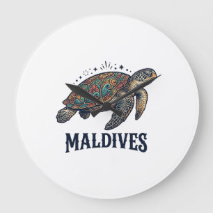 Relógio Grande Maldivas Tartaruga Marinha Vintage Camisa Viagem D