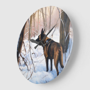 Relógio Grande Malinois Belga Deixe Nevar Natal