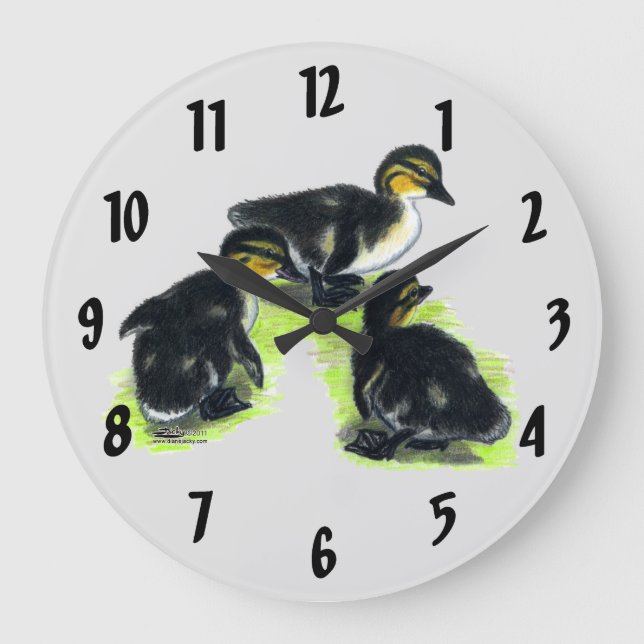 Relógio Grande Mallard Ducklings Large Clock (Frente)