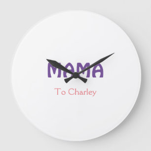 Relógio Grande Mama feliz mães retro roxo adicionar nome texto vi