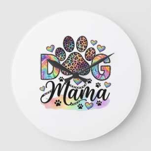 Relógio Grande Mamãe Cachorro Pata Leopardo Arco-íris Aquarela Co