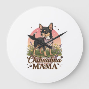 Relógio Grande Mamãe Chihuahua Cachorro Bandana Floral Rosa_1