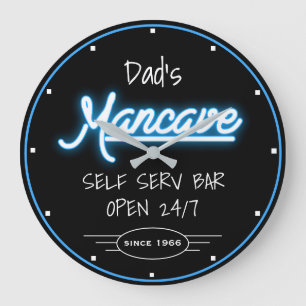 Relógio Grande Mancave Neon Blue Script Pai Qualquer Retro De Nom