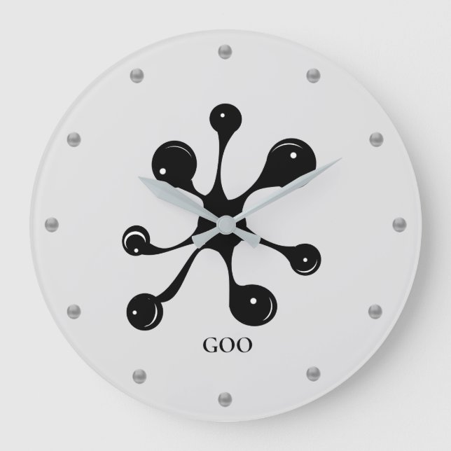 Relógio Grande Manchas modernas de gosma preta abstrata (Frente)