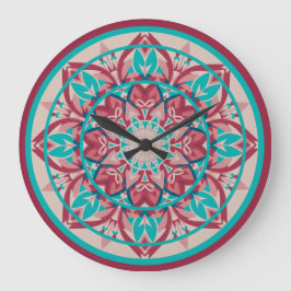 Relógio Grande Mandala Boho Rosa e Turquesa