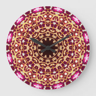 Relógio Grande Mandala brooch, fundo geométrico de vintage.