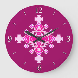 Relógio Grande Mandala - cor-de-rosa pálido e ameixa