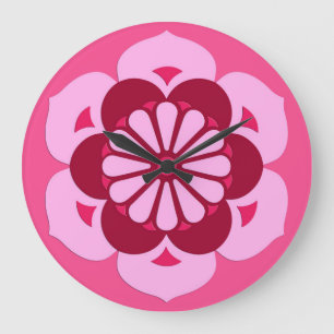 Relógio Grande Mandala da flor de Lotus, rosa fúcsia e Borgonha