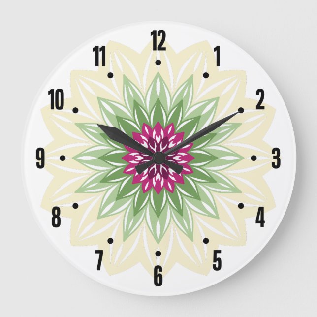 Relógio Grande Mandala de Flores de Verão (Frente)