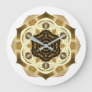 Relógio Grande Mandala Dourada Mocha