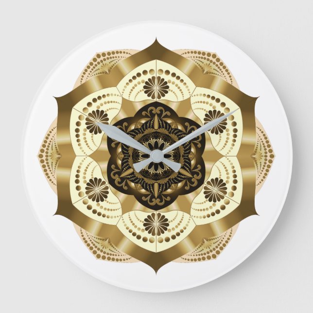 Relógio Grande Mandala Dourada Mocha (Frente)