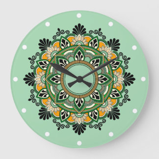 Relógio Grande Mandala em amarelo & verde
