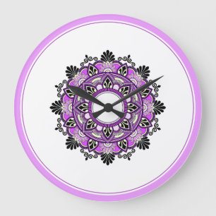 Relógio Grande Mandala em rosa e roxo