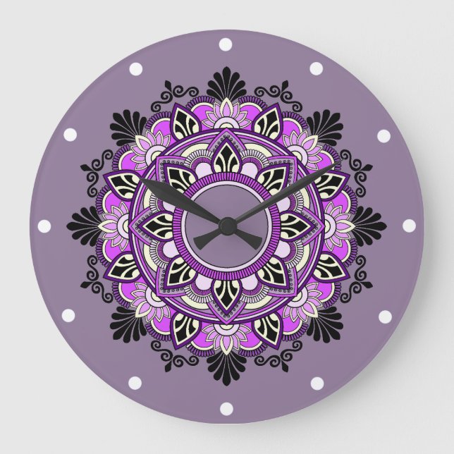 Relógio Grande Mandala em roxo (Frente)